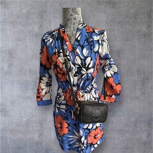 Diane Von Furstenberg Blue and Black Floral Dress